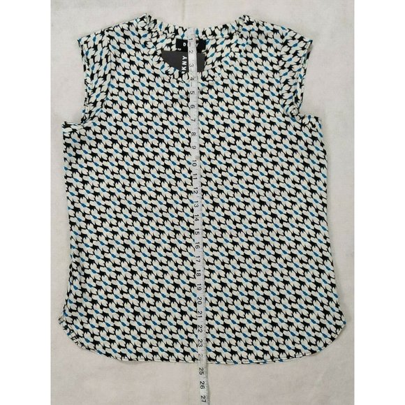 DKNY Womens Blouse Small White Printed Cap Sleeve - Picture 9 of 12